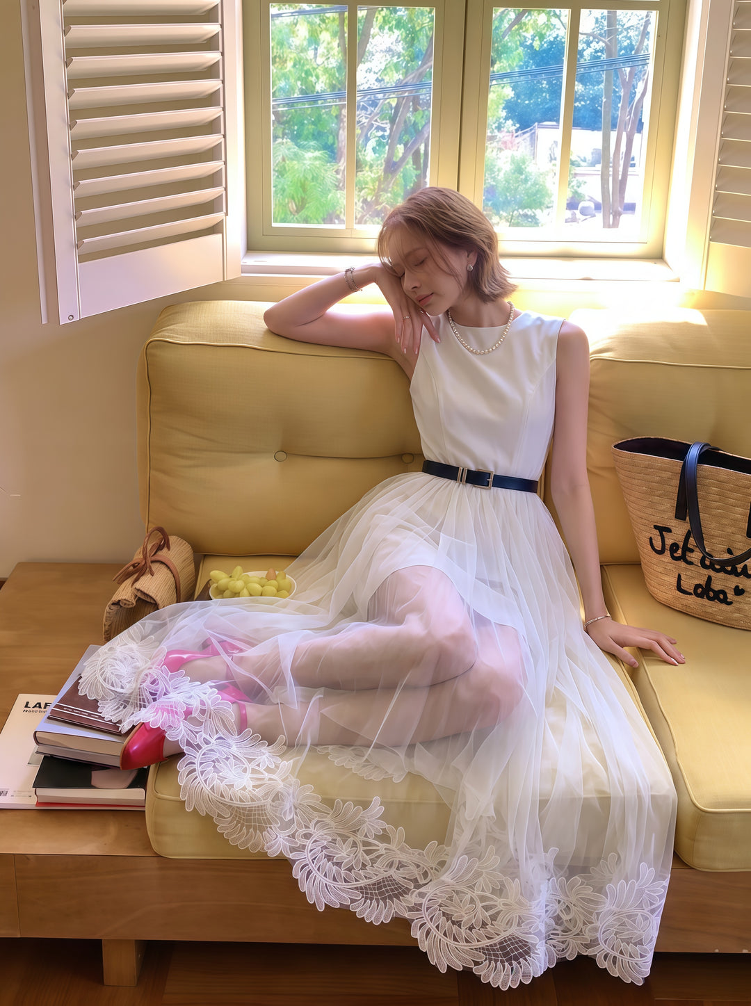 【dress】レースチュールドッキングロングワンピース　N3622