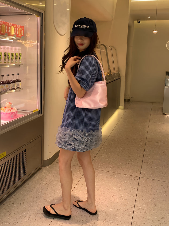 【dress】 ギャザーフリルチェックミニワンピース     K0577