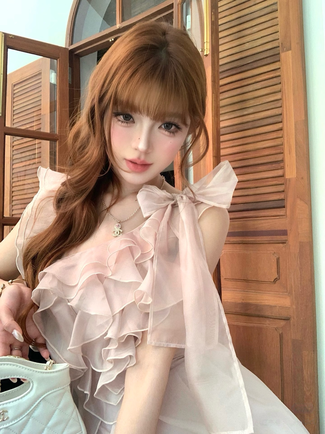 【dress】ショルダーリボンフリルロングワンピース　N3624