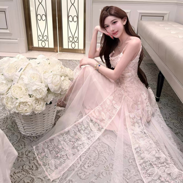 【dress】レースチュールドッキングロングワンピース　N3631