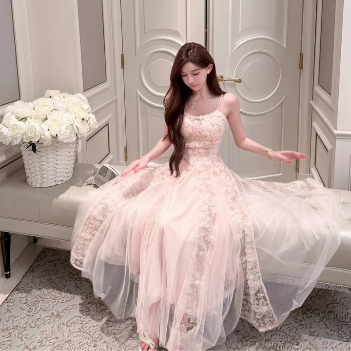 【dress】レースチュールドッキングロングワンピース　N3631