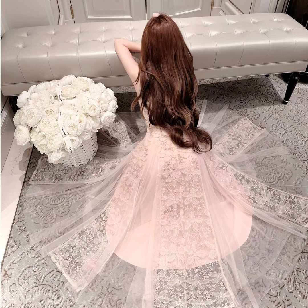 【dress】レースチュールドッキングロングワンピース　N3631
