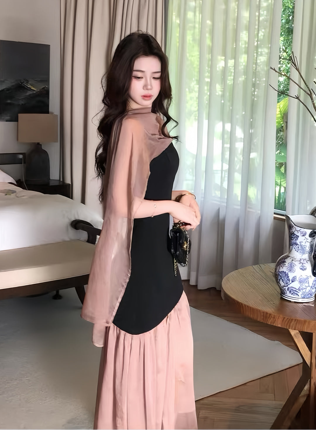 【dress】ドッキングマーメイドロングワンピース      K0584