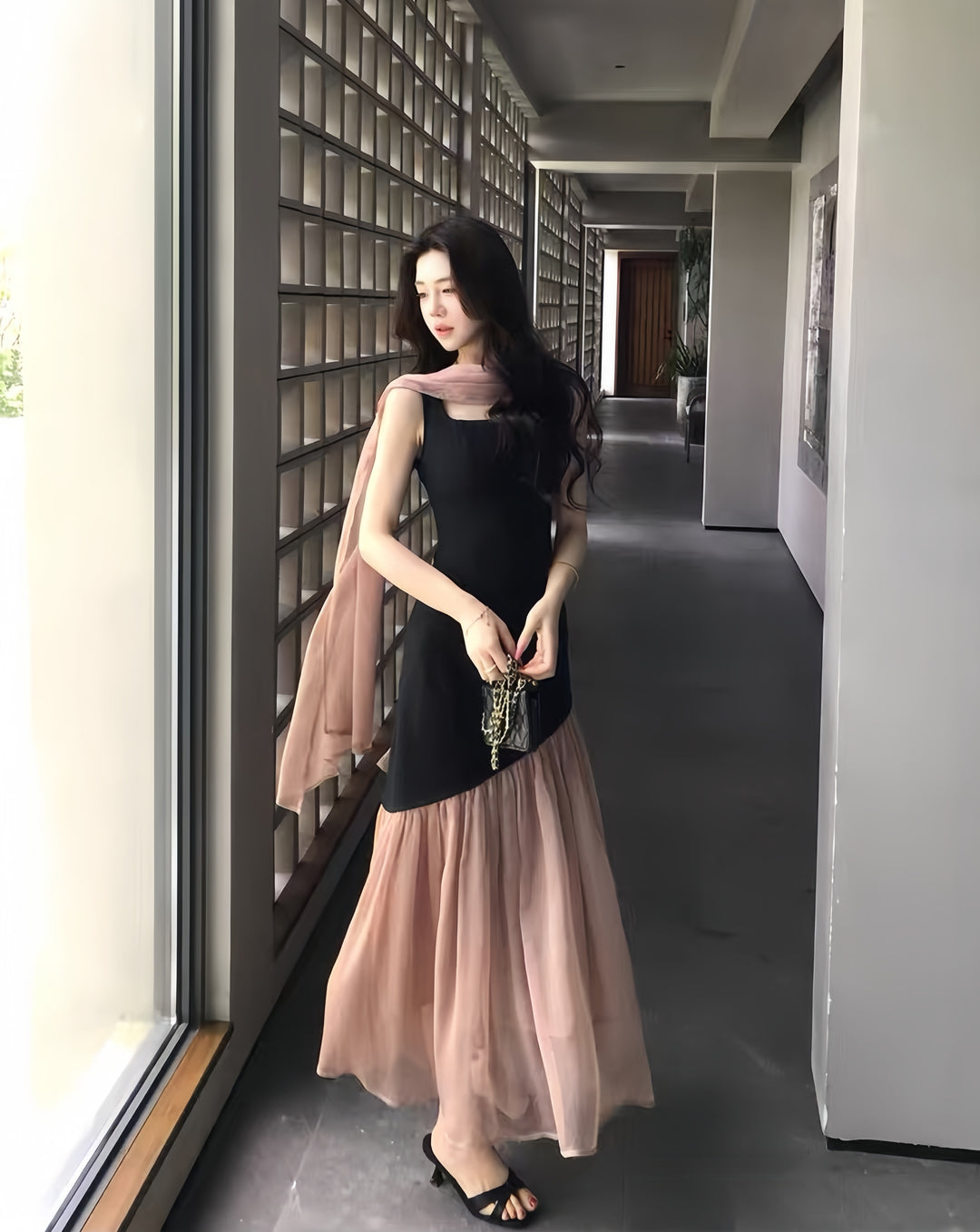 【dress】ドッキングマーメイドロングワンピース      K0584