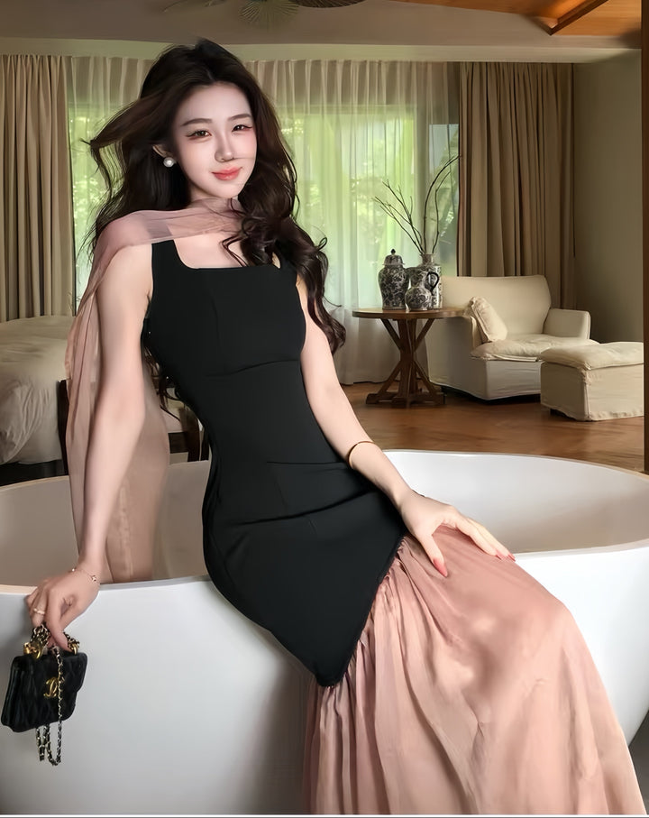 【dress】ドッキングマーメイドロングワンピース      K0584
