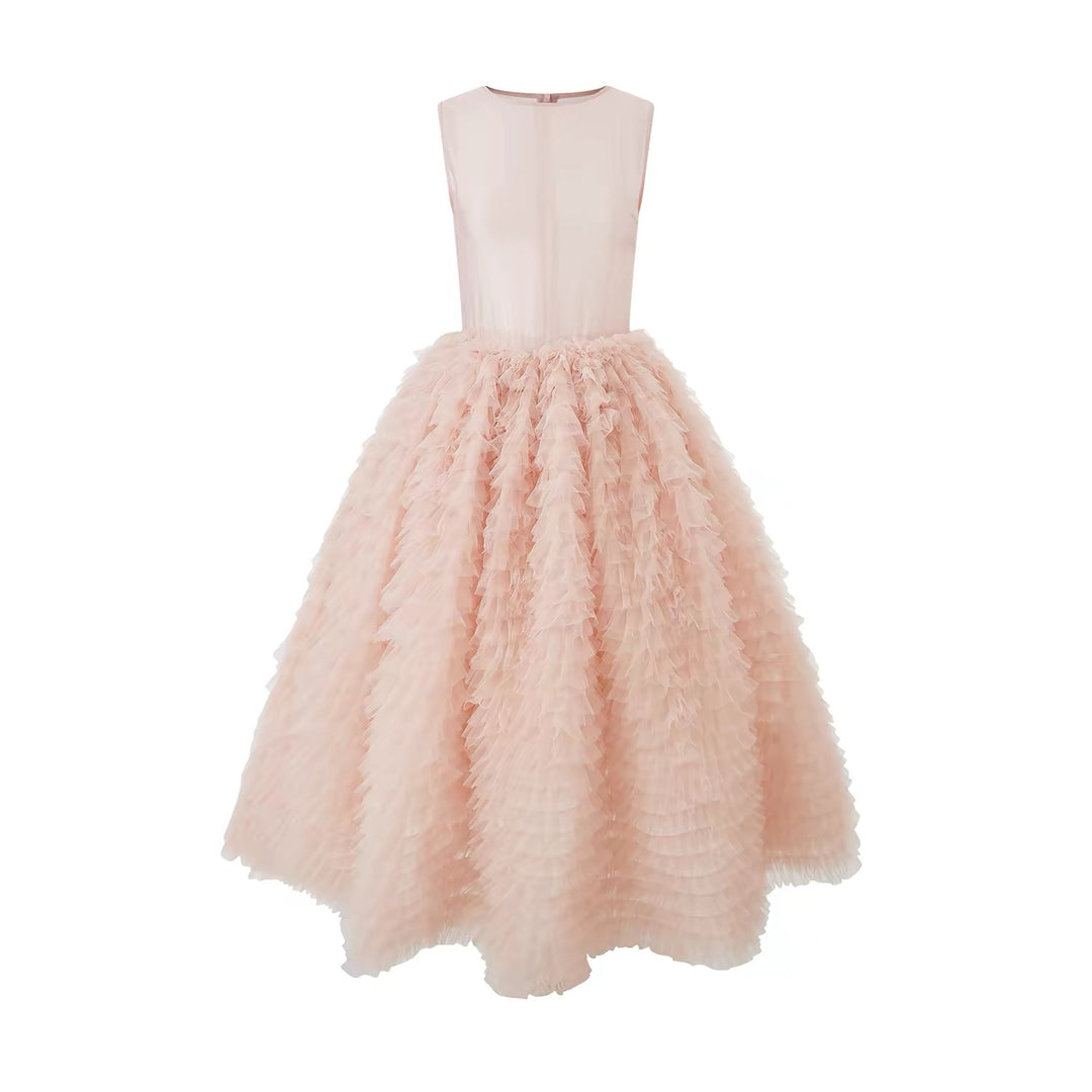 【dress】チュールドッキングノースリーブワンピース　N3635