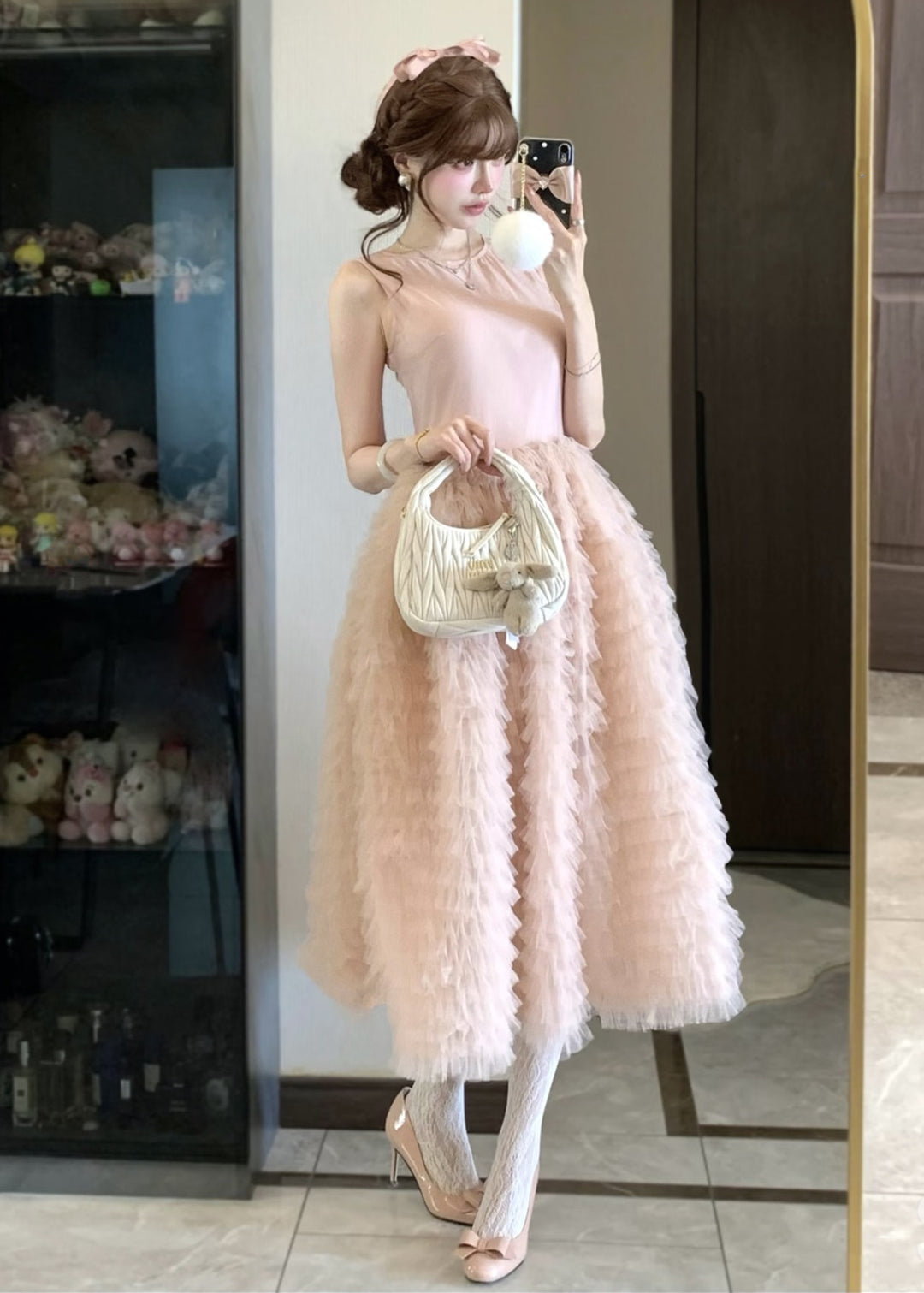 【dress】チュールドッキングノースリーブワンピース　N3635