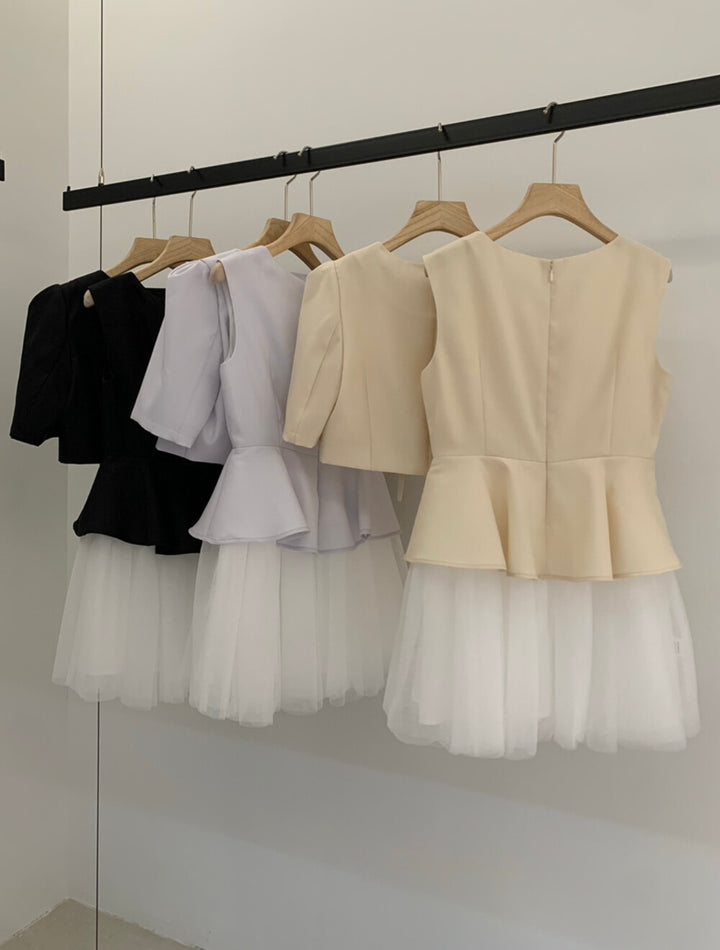 【set】フロントリボンボレロ×チュールドッキングミニワンピースセット   N3637