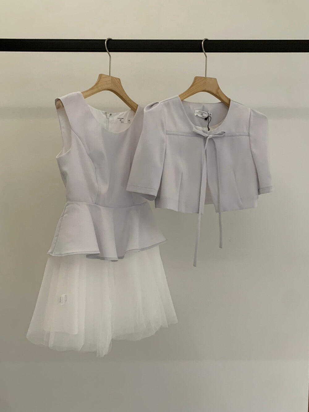 【set】フロントリボンボレロ×チュールドッキングミニワンピースセット   N3637