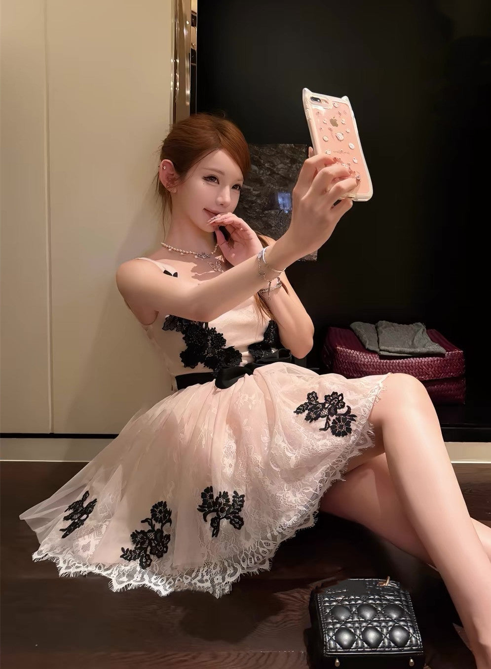 【dress】レースチュールロングワンピース＆ミニワンピース　N3638