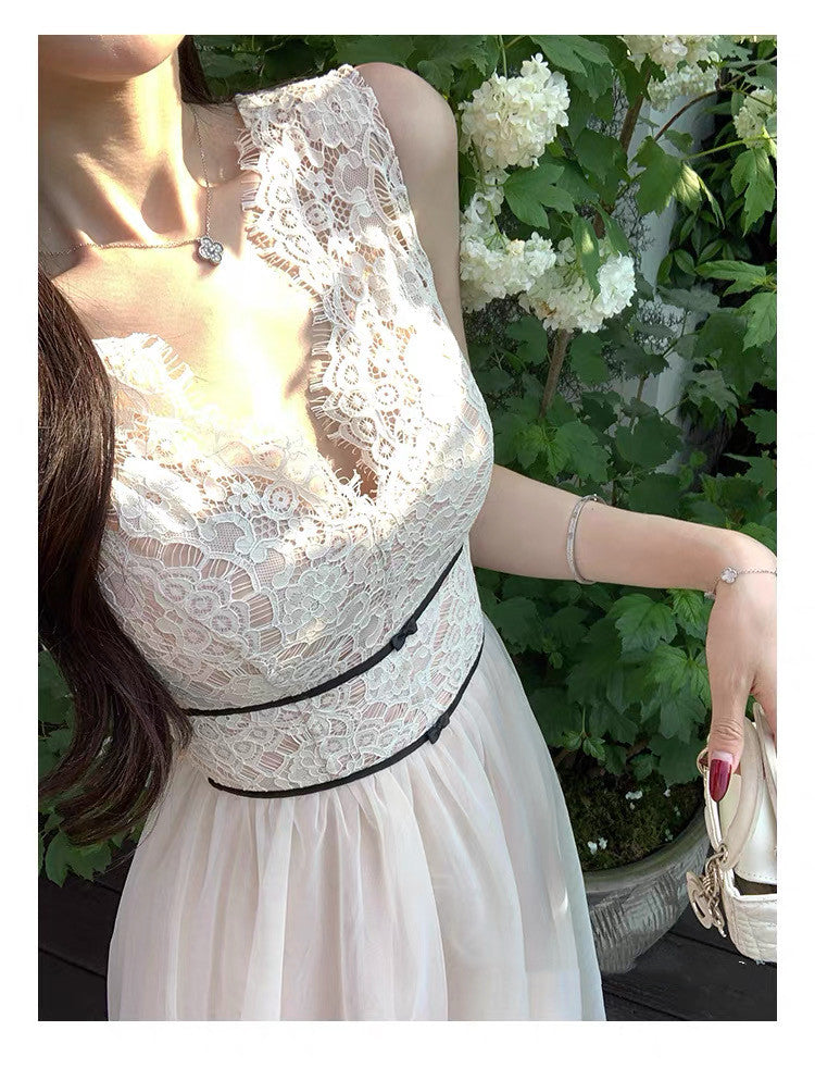 【dress】レースドッキングチュールワンピース　N3648