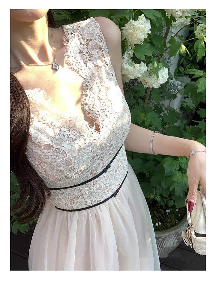 【dress】レースドッキングチュールワンピース　N3648