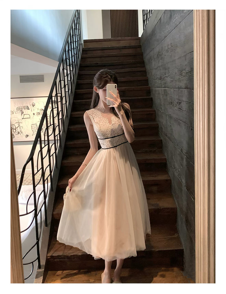 【dress】レースドッキングチュールワンピース　N3648