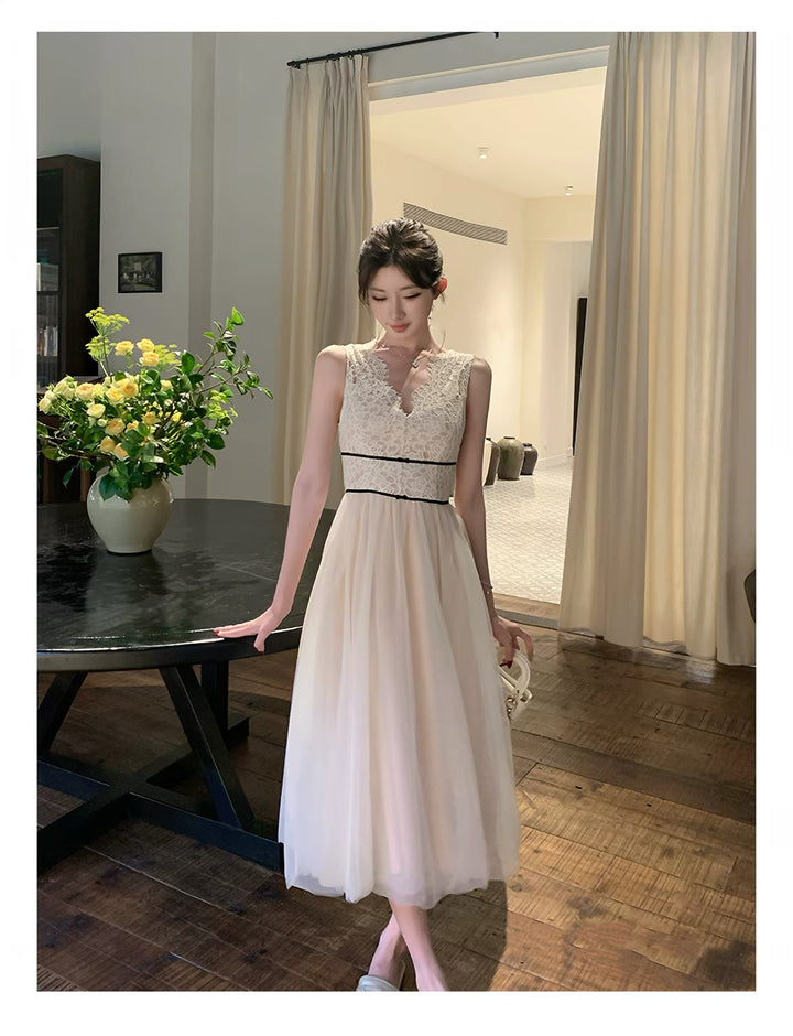 【dress】レースドッキングチュールワンピース　N3648
