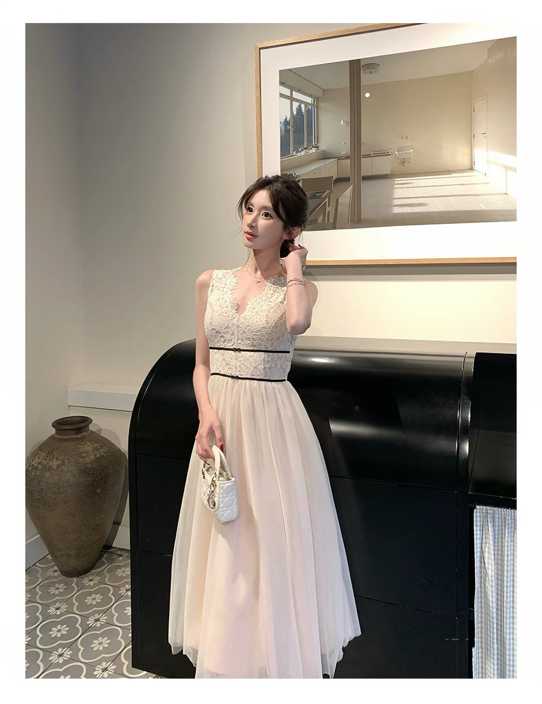 【dress】レースドッキングチュールワンピース　N3648