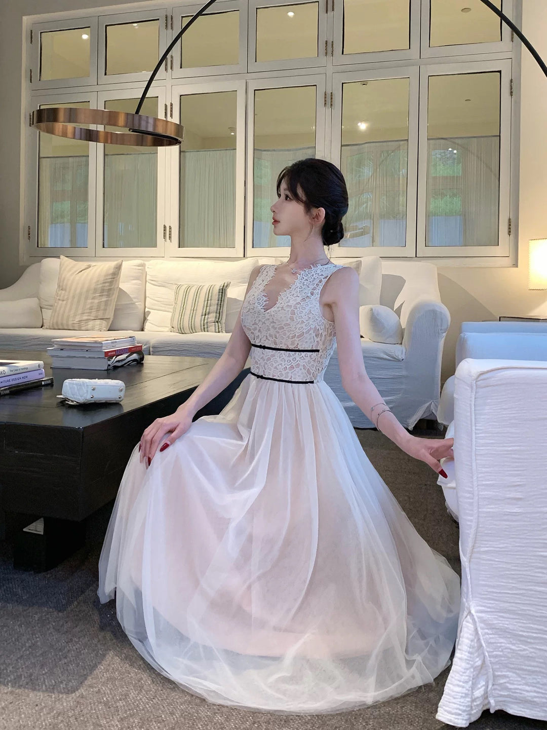 【dress】レースドッキングチュールワンピース　N3648