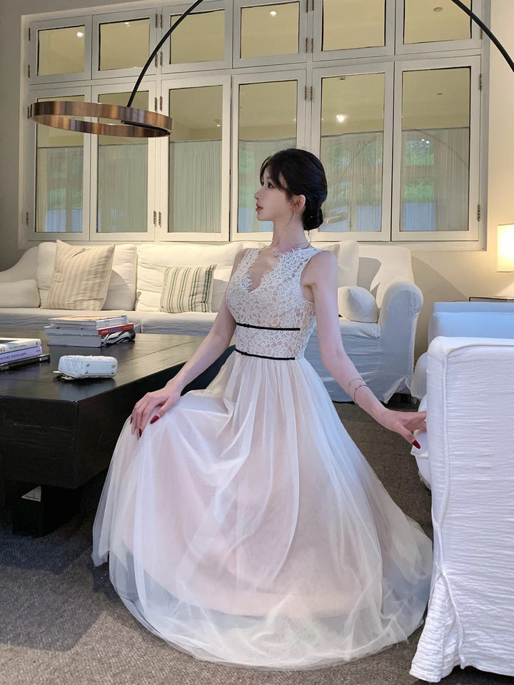 【dress】レースドッキングチュールワンピース　N3648