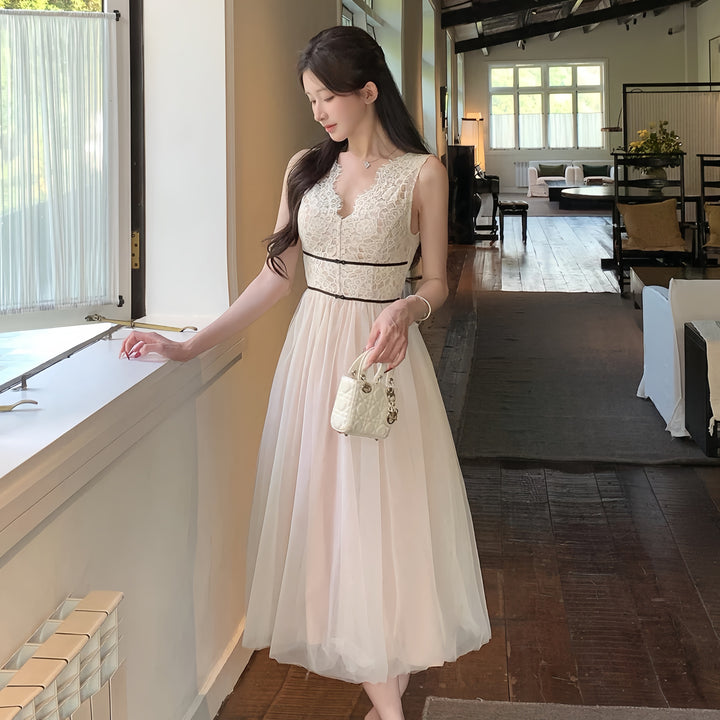 【dress】レースドッキングチュールワンピース　N3648