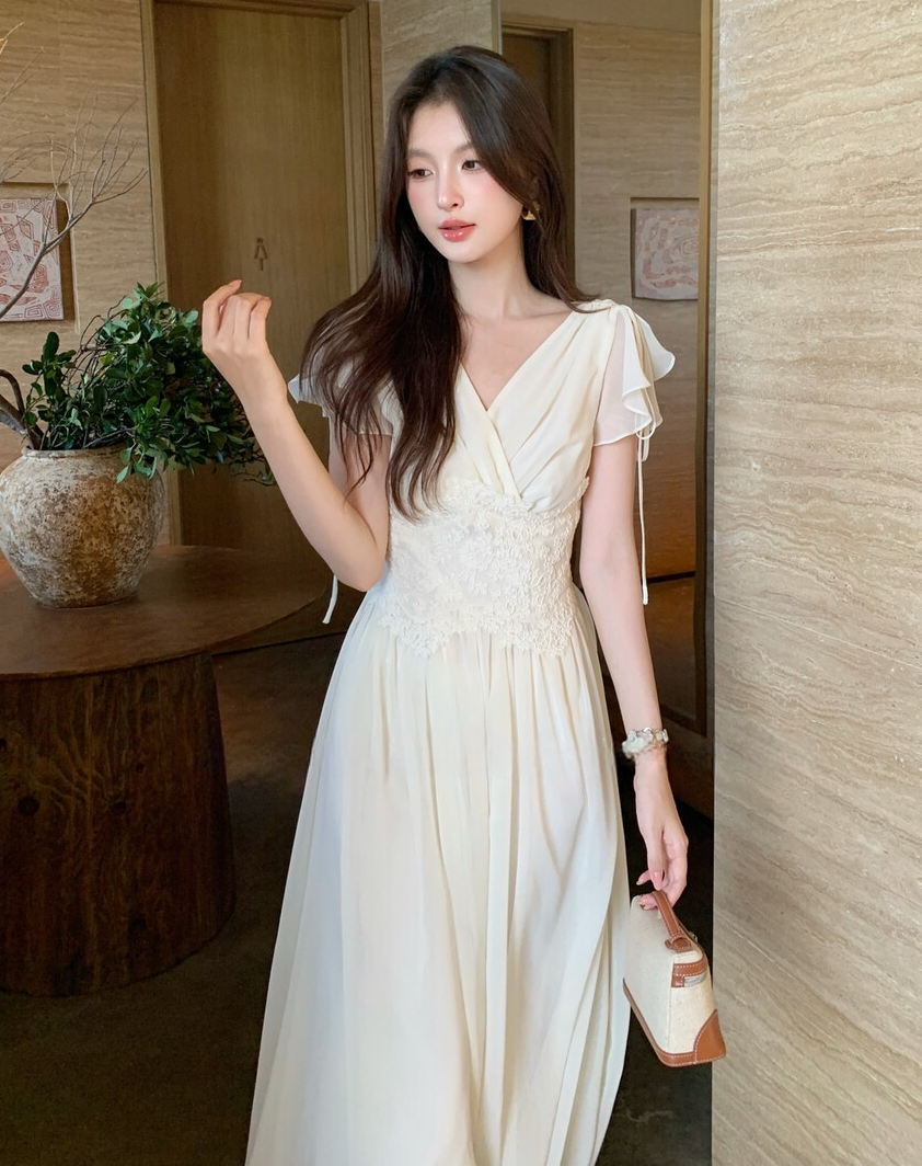 【dress】ウエストレースロングワンピース　K0585