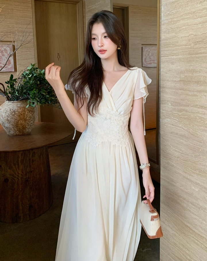 【dress】ウエストレースロングワンピース　K0585