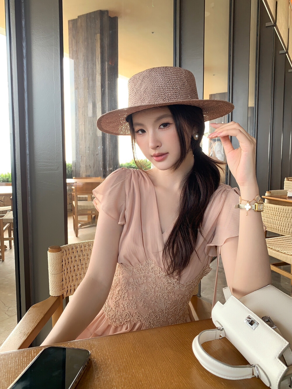 【dress】ウエストレースロングワンピース　K0585