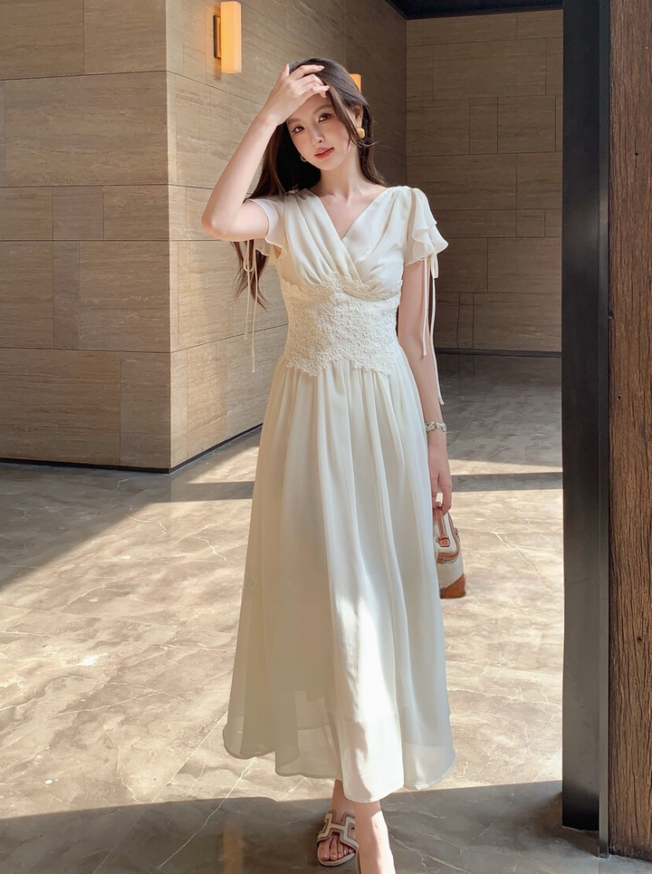 【dress】ウエストレースロングワンピース　K0585