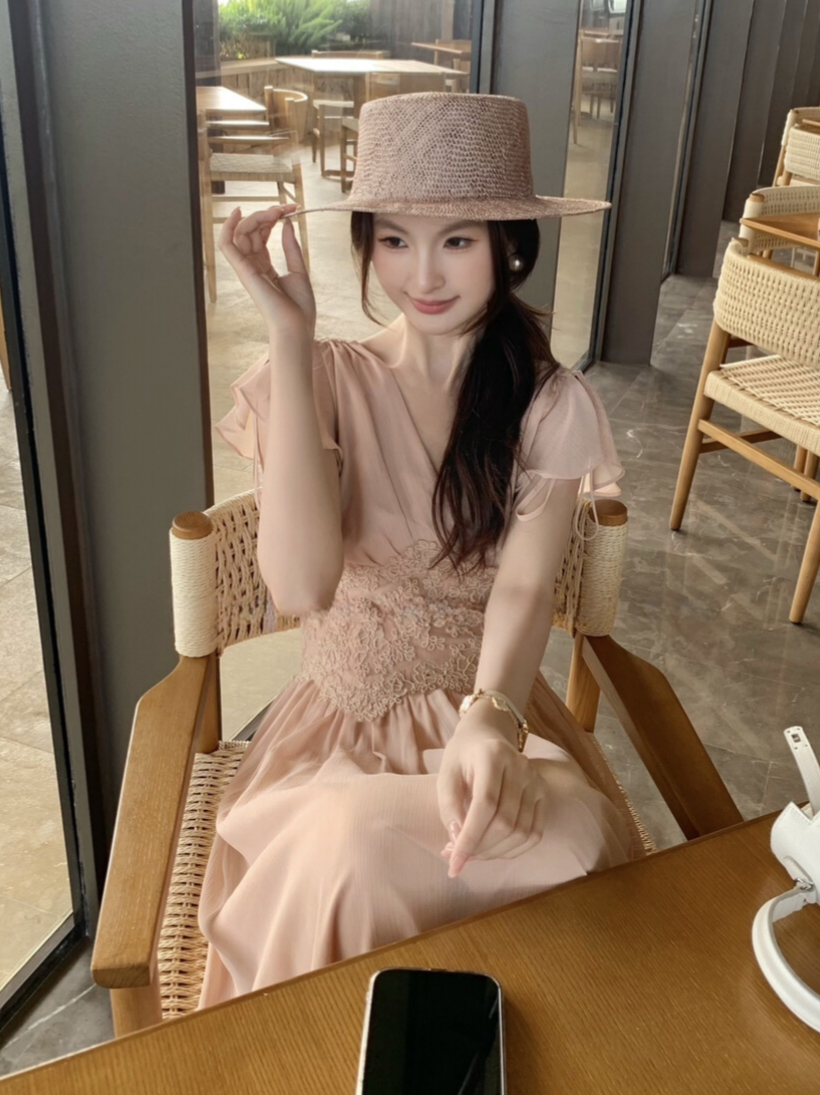 【dress】ウエストレースロングワンピース　K0585