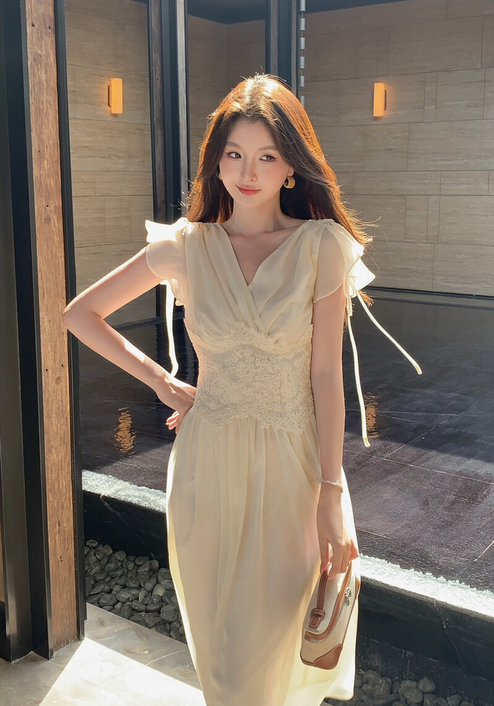 【dress】ウエストレースロングワンピース　K0585
