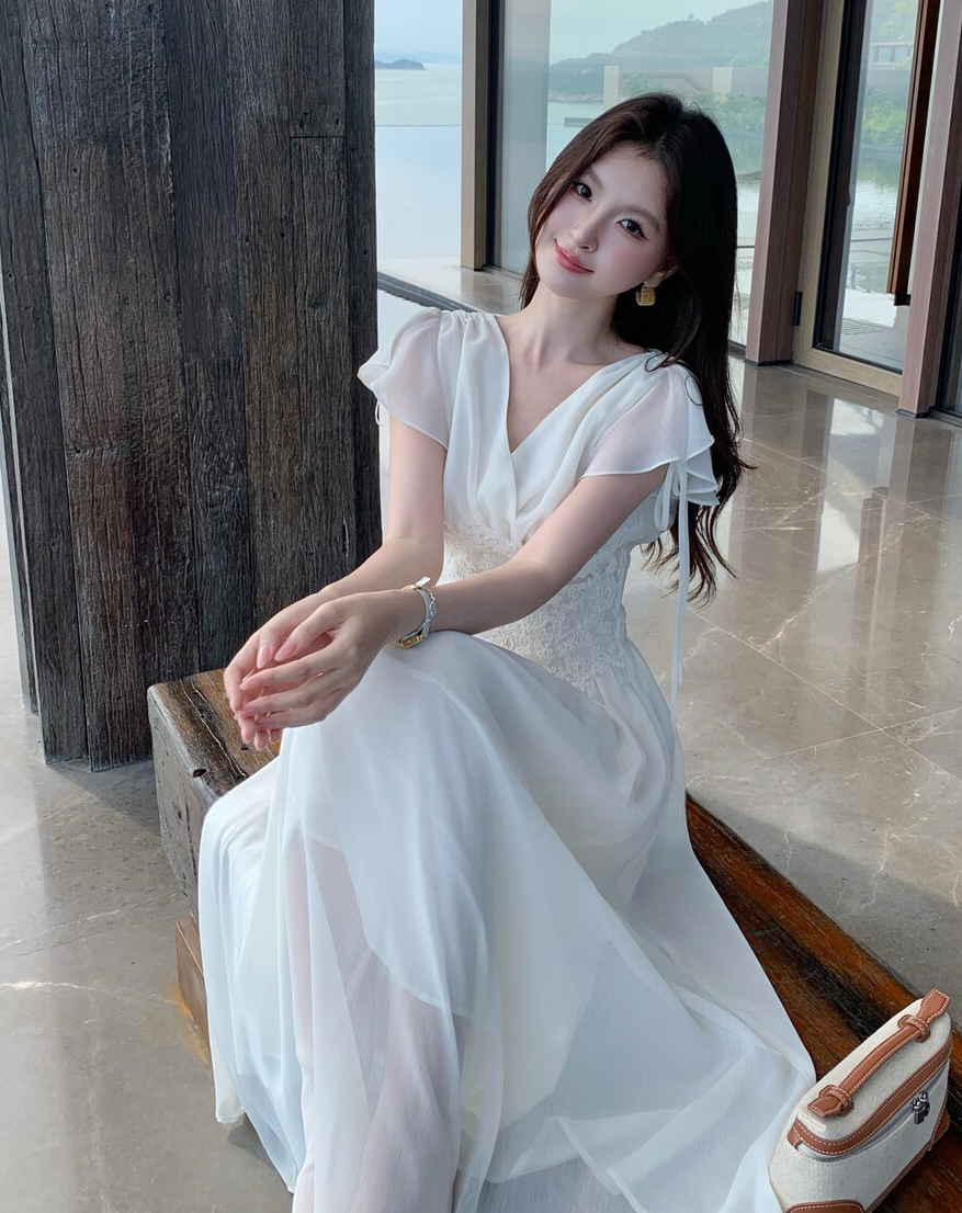 【dress】ウエストレースロングワンピース　K0585