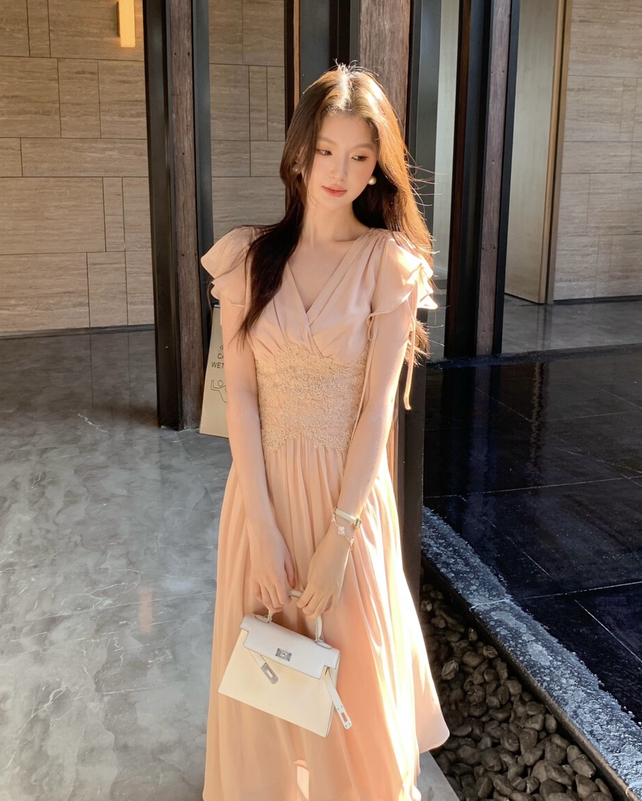 【dress】ウエストレースロングワンピース　K0585