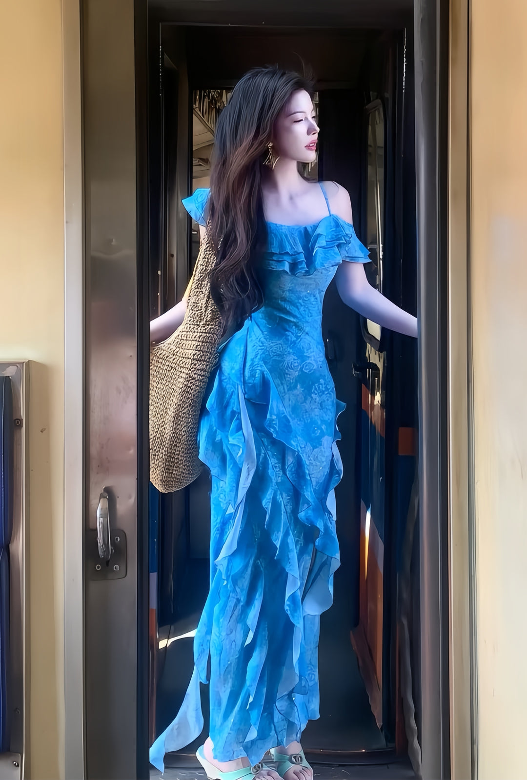 【dress】オフショルフリルロングワンピース　K0586
