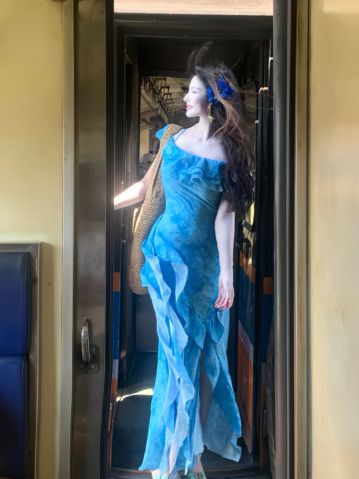 【dress】オフショルフリルロングワンピース　K0586
