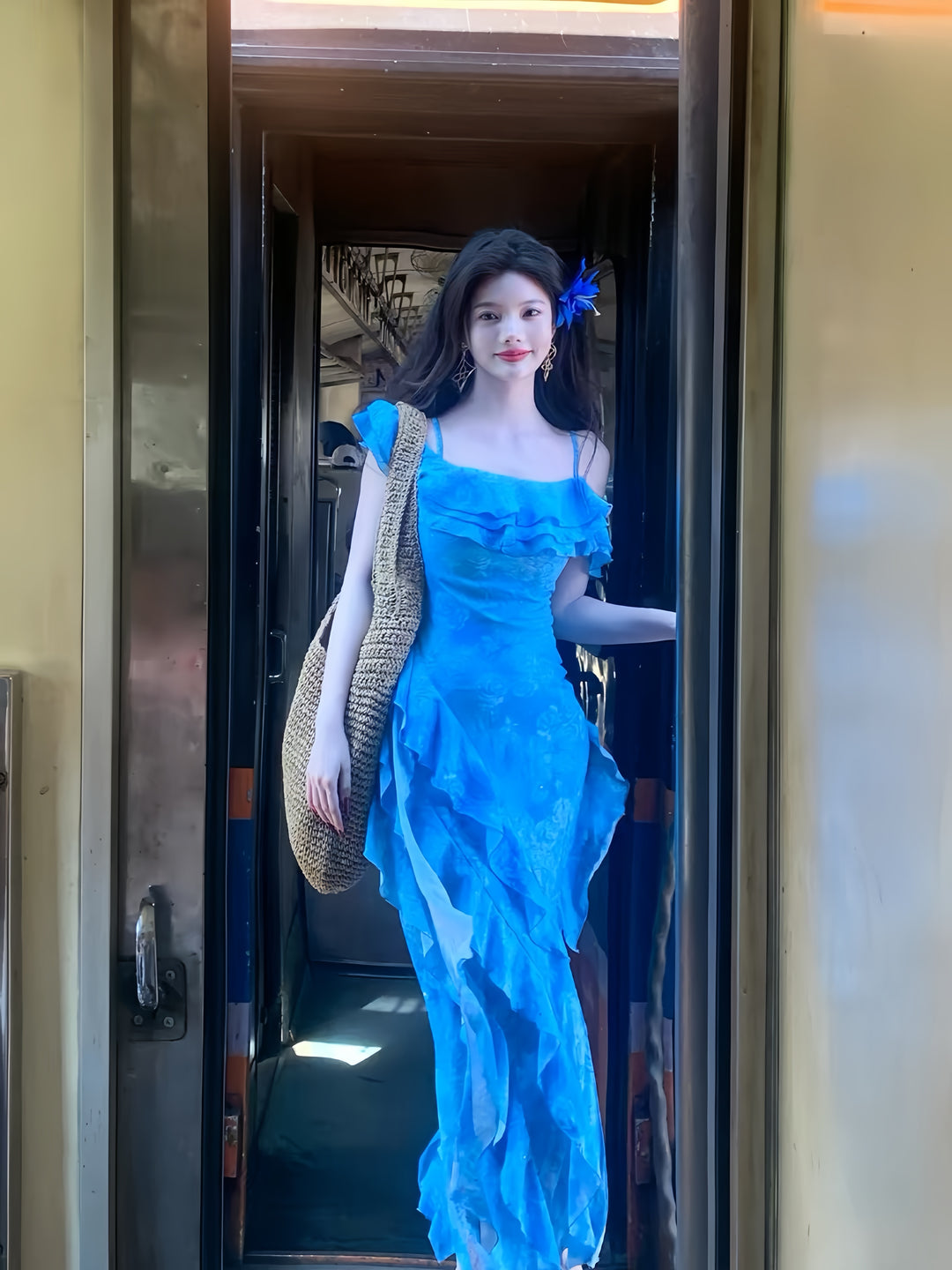【dress】オフショルフリルロングワンピース　K0586