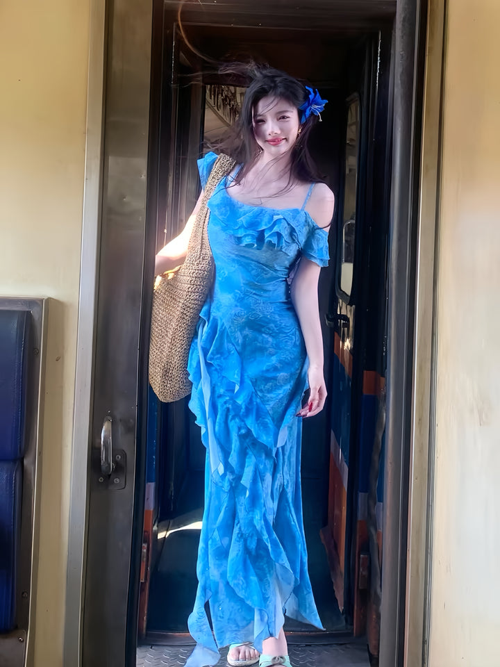 【dress】オフショルフリルロングワンピース　K0586