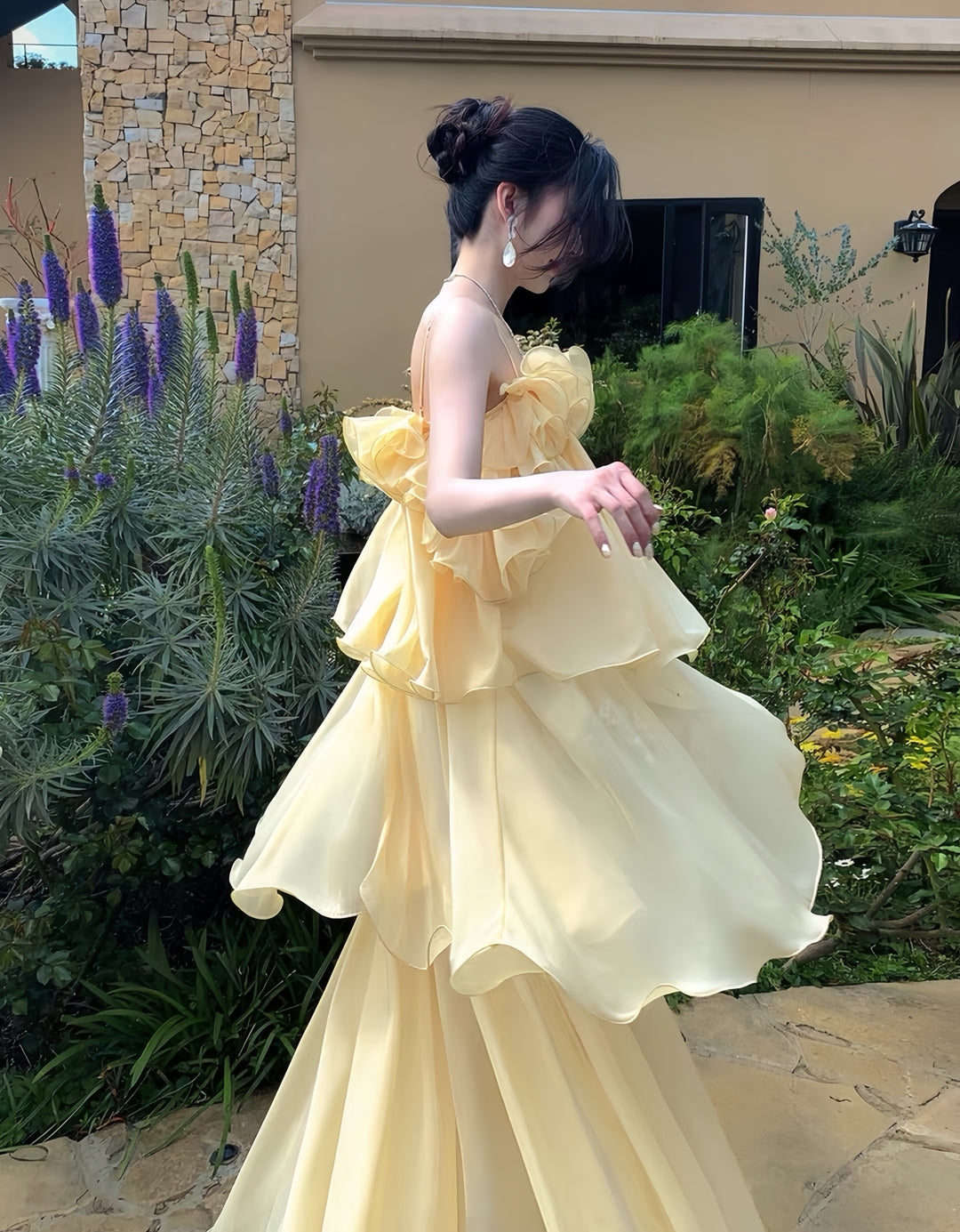 【dress】ラッフルティアードロングワンピース　K0587