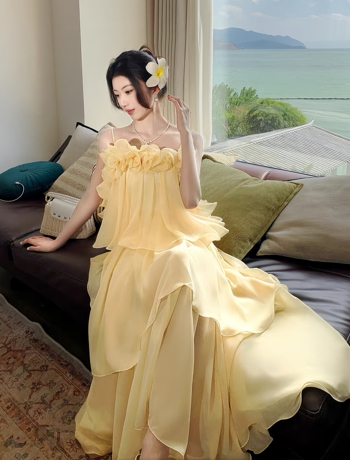 【dress】ラッフルティアードロングワンピース　K0587