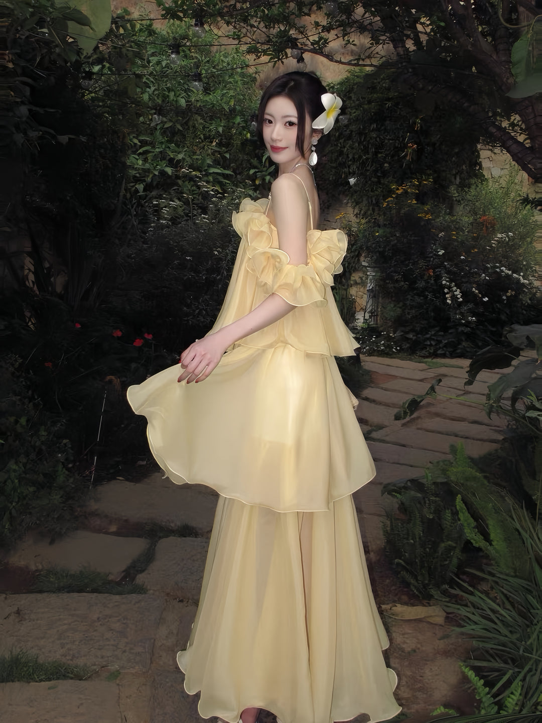 【dress】ラッフルティアードロングワンピース　K0587