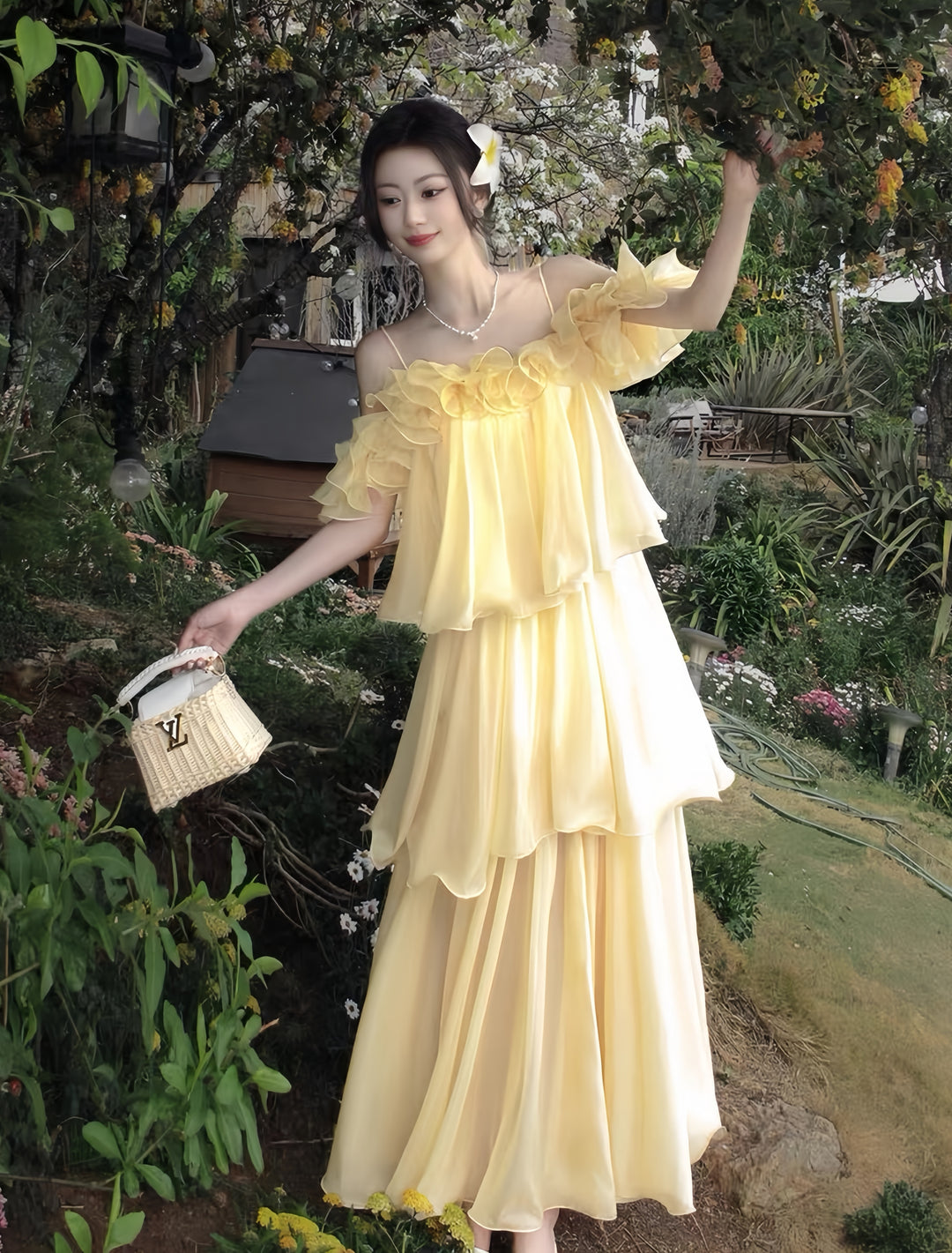 【dress】ラッフルティアードロングワンピース　K0587