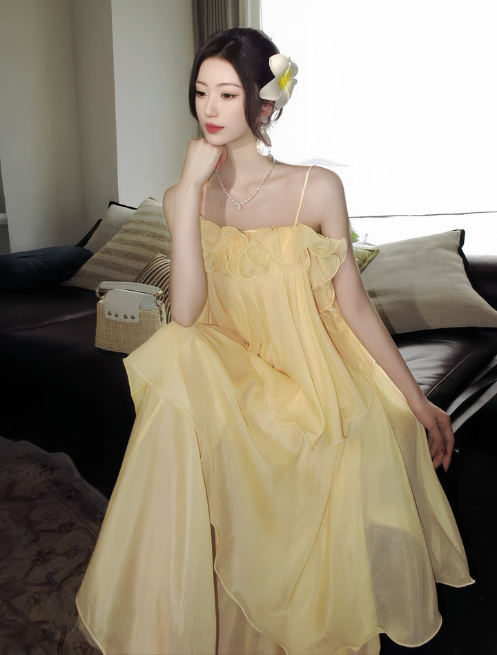 【dress】ラッフルティアードロングワンピース　K0587