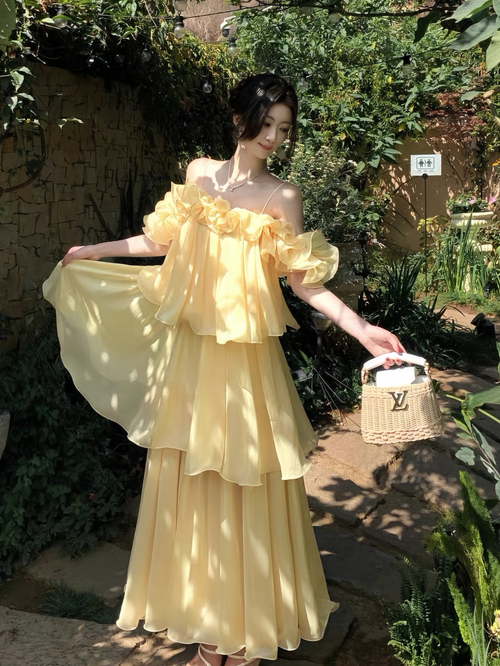 【dress】ラッフルティアードロングワンピース　K0587