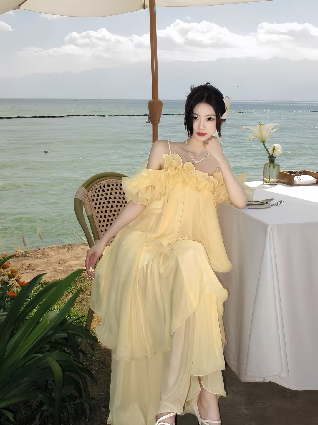 【dress】ラッフルティアードロングワンピース　K0587