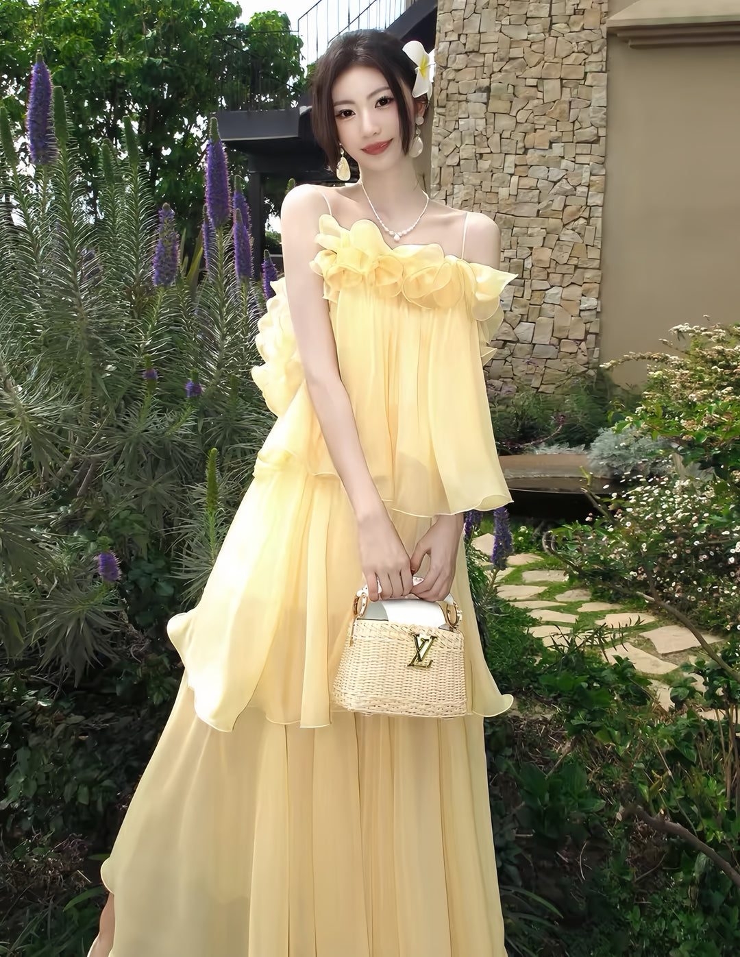 【dress】ラッフルティアードロングワンピース　K0587