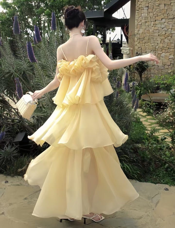 【dress】ラッフルティアードロングワンピース　K0587