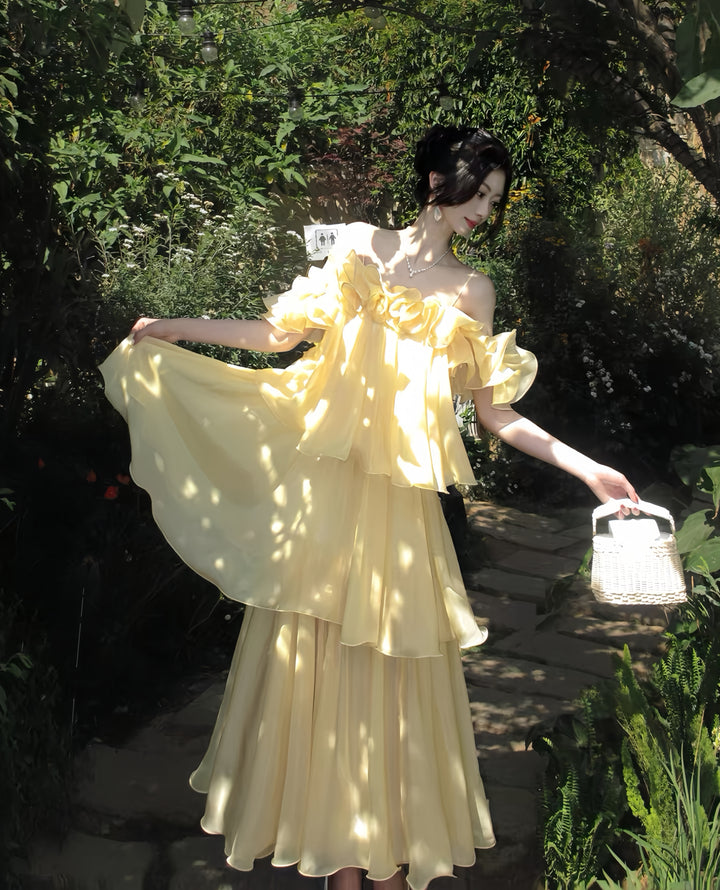 【dress】ラッフルティアードロングワンピース　K0587