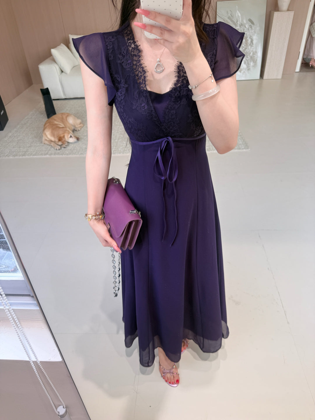 【dress】レースドッキングロングワンピース　N3651