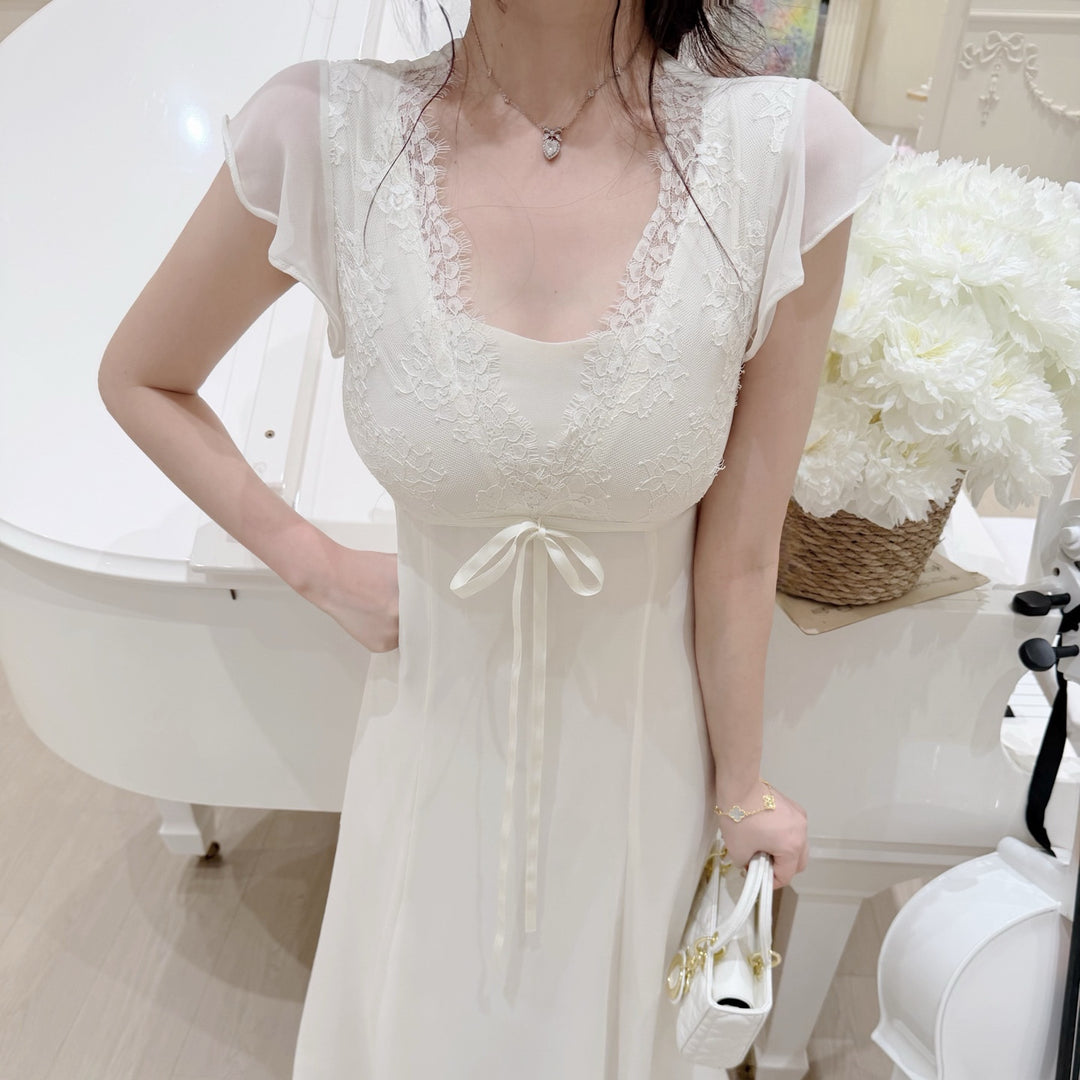 【dress】レースドッキングロングワンピース　N3651