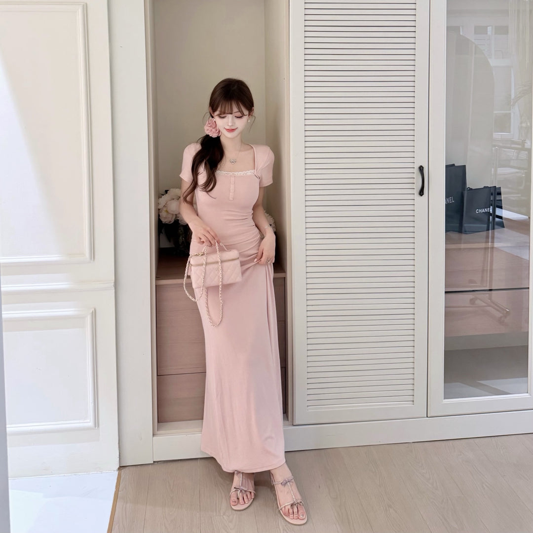 【set】レースドッキングトップス×ロングスカートセット   N3650