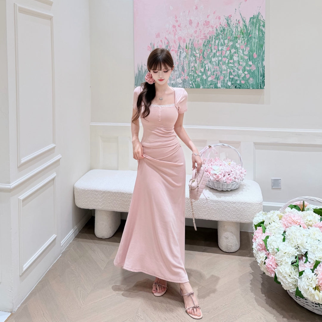 【set】レースドッキングトップス×ロングスカートセット   N3650