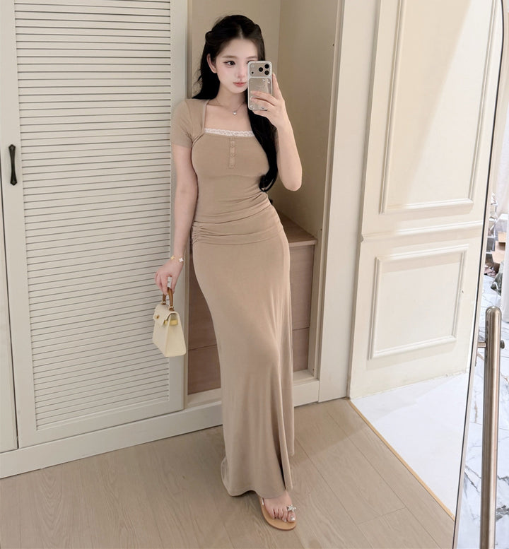 【set】レースドッキングトップス×ロングスカートセット   N3650