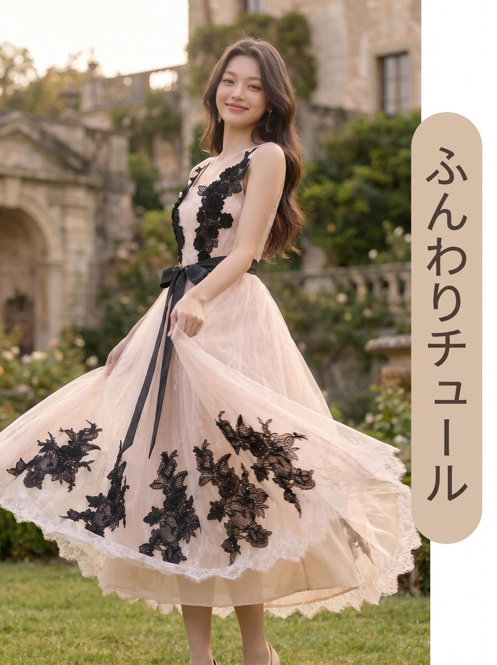 【dress】レースチュールロングワンピース＆ミニワンピース　N3638